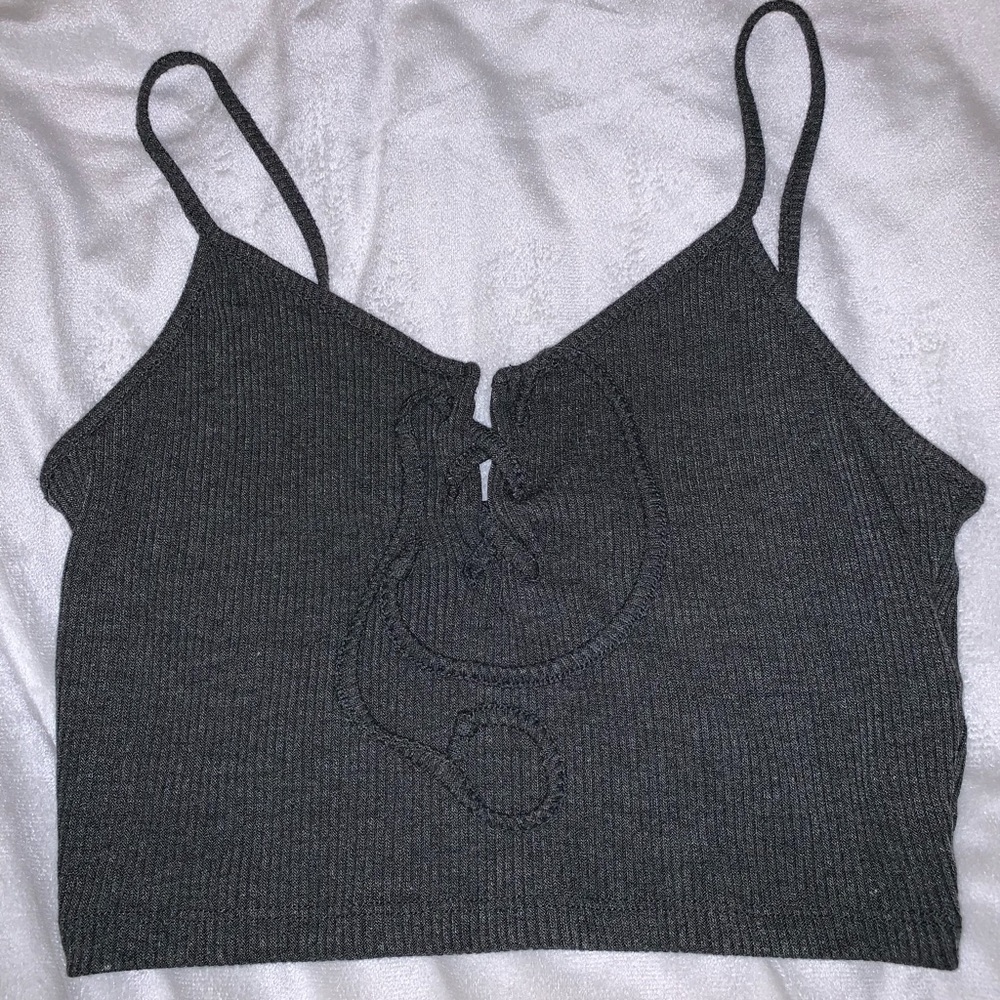 Charcoal lace up crop top